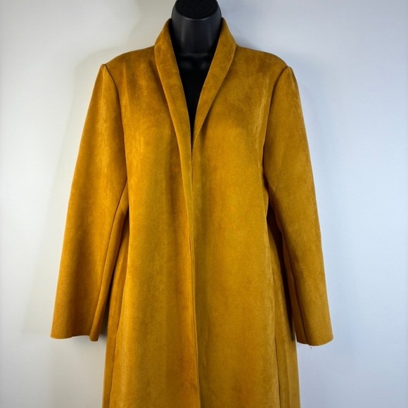 THML Anthropologie Womens Med Mustard Yellow Faux Suede Duster Coat Open Front - Picture 9 of 16